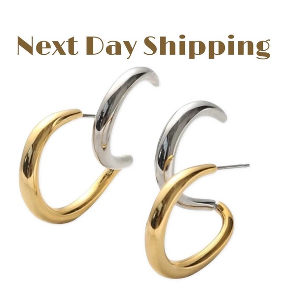 18k Gold Plated Two Tone Earrings - Picture 2 of 9